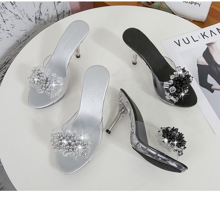 Women's Transparent Rhinestone High Heel Sandals - Summer Casual Platform Slide Slippers_voghion.com