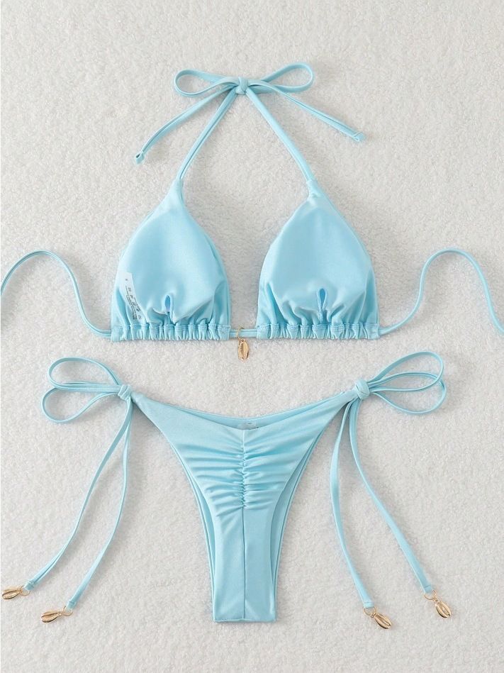 Damenbekleidung Sexy Bikini Einfarbig Split Badeanzug Zweiteiliges Set_voghion.com