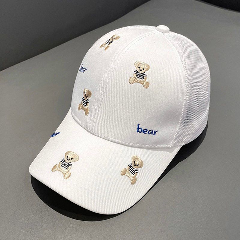 Mit Cartoon-Stickereien versehener Teddybär-Entenschnabel für Kinderausflüge im Frühjahr und Herbst, Sonnenschutz, atmungsaktives Netz mit gebogener Krempe_voghion.com