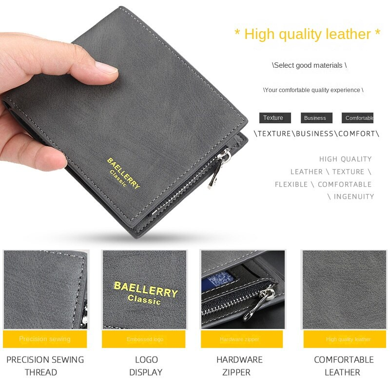 Portafoglio corto da uomo Baellerry Portamonete in pelle PU multi-card di alta qualità Porta carte di credito orizzontale alla moda_voghion.com