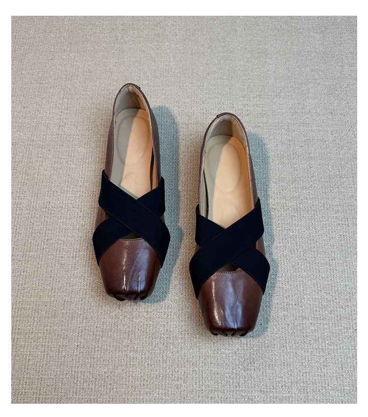 Lancui Version ~ Square Toe Pig Nose Cross Strap Ballet Shallow Mouth Flat Women's Elegant Mary Jane Single Shoes_voghion.com