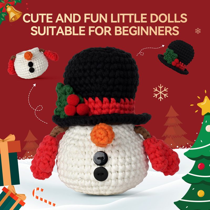 Kit de crochê de natal, pacote de material, caixa de armazenamento de boneco de neve, artesanal, faça você mesmo, tecido de algodão de leite_voghion.com