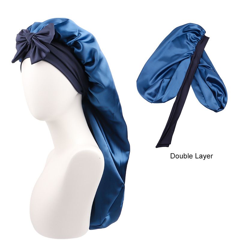 Hijab & Turban, doppellagig, Satin, lange Röhre, Schleife, Nachtmütze für Frauen mit elastischem Band, Seide, verlängerte Haarpflegekappe, doppelseitig tragbar_voghion.com