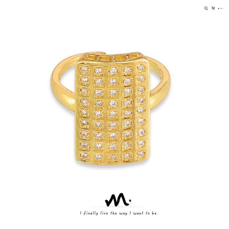 Bague ouverte en cuivre plaqué or, style hip-hop, personnalité exagérée, niche, design géométrique unique, large et entièrement en diamant_voghion.com