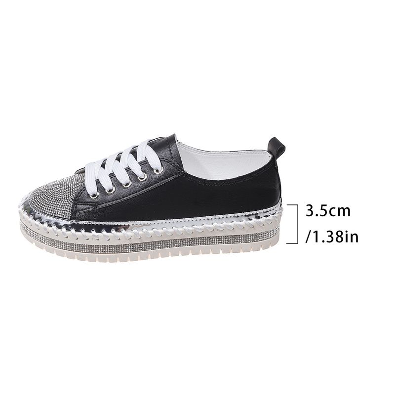 Scarpe piccole bianche con strass autunno nuovo tondo testa spessa fondo muffin mocassini scarpe lacci delle scarpe_voghion.com