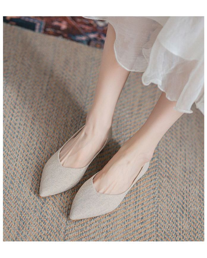 Chaussures plates pointues et pointues pour femmes, nouvelles chaussures de demoiselle d'honneur scintillantes et polyvalentes à bouche peu profonde, un pied_voghion.com