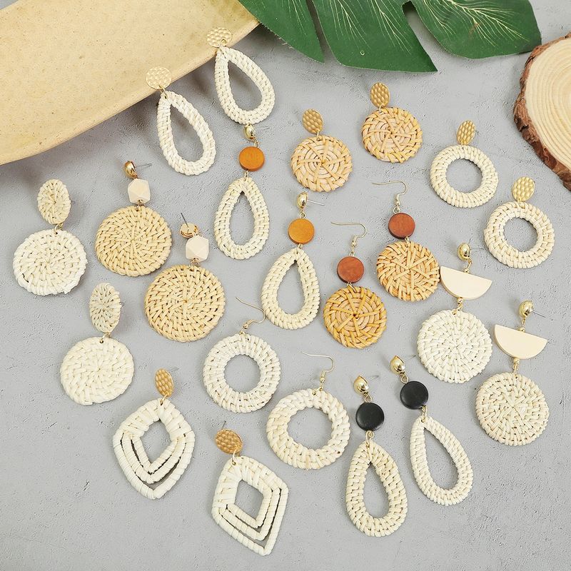 conjunto de brincos de borla hit Novos brincos boêmios Brincos de vime de madeira_voghion.com