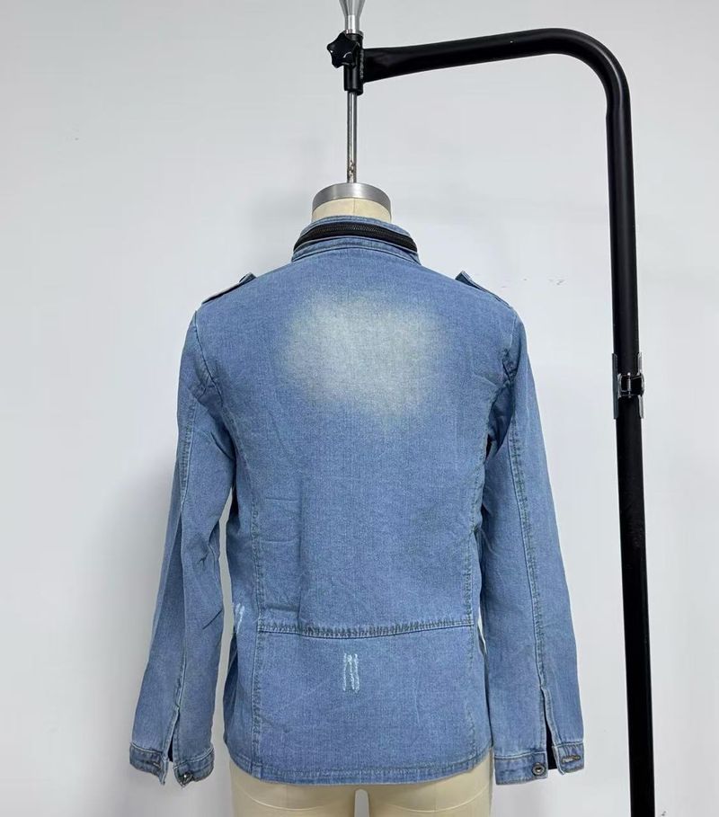 Plus Size Women's Denim Shirt With Zip Detail & Elastic Waist, Casual Oversized Chambray Top For Everyday Comfort_voghion.com