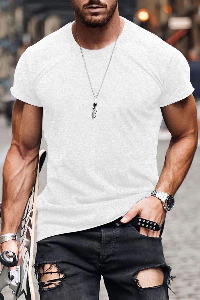 Herrenbekleidung Übergröße Einfarbig Kurzarm Lässig Reinweiß Herren T-Shirt Tops_voghion.com