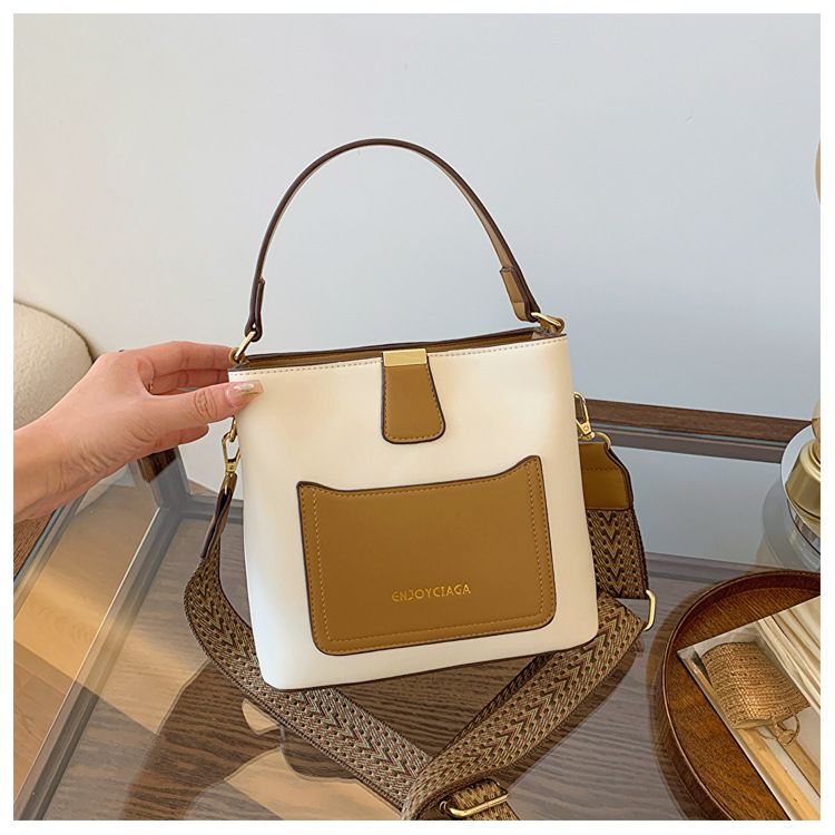 Di alta qualità per le donne 2024 nuova borsa a secchiello casual semplice e di grande capacità da donna, borsa a tracolla con tracolla larga_voghion.com