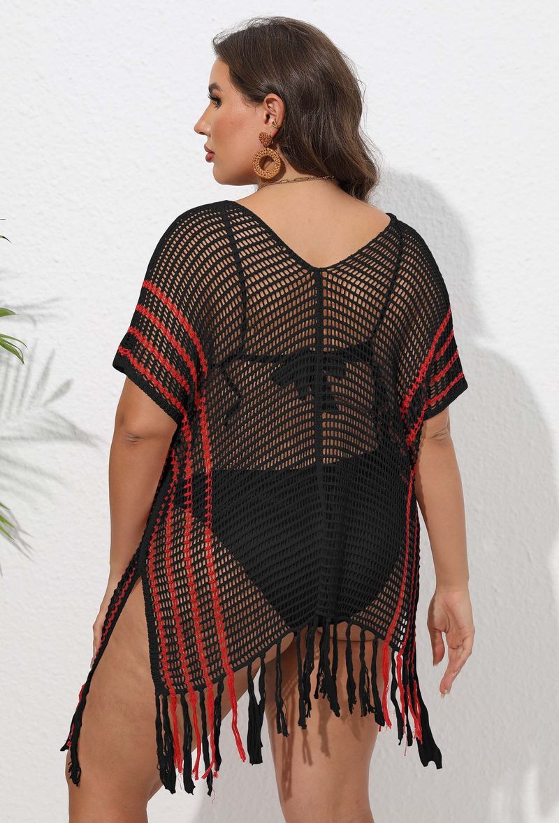 Chemisier de vacances pour femmes, grande taille, rayé, coutures contrastées, robe de plage, bikini, vêtements d'extérieur_voghion.com