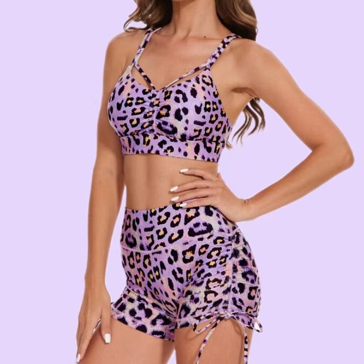 Sexy Leopard Print Stretch Tight Shockproof Sports Bra Yoga Set Shaping_voghion.com