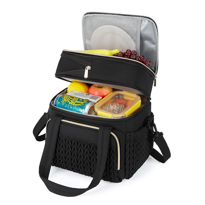 Sac à déjeuner isotherme moderne pour femme – Sac à déjeuner isotherme pliable et réutilisable avec bandoulière réglable (rose, noir, camel)_voghion.com