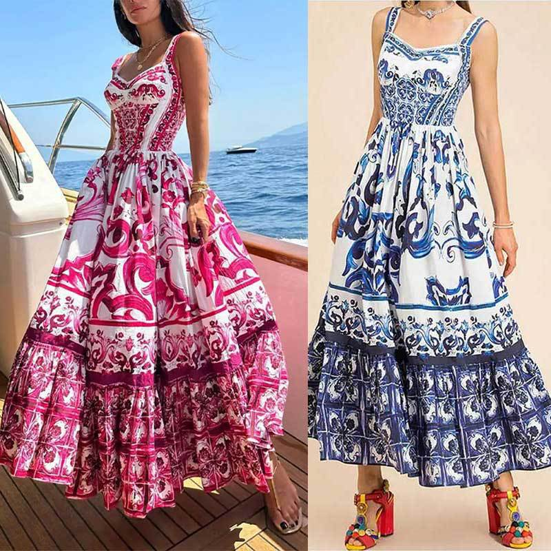 Abbigliamento da donna autunno e inverno nuova gonna con reggicalze stampata con collo quadrato a pieghe abito slim a vita alta per donna_voghion.com