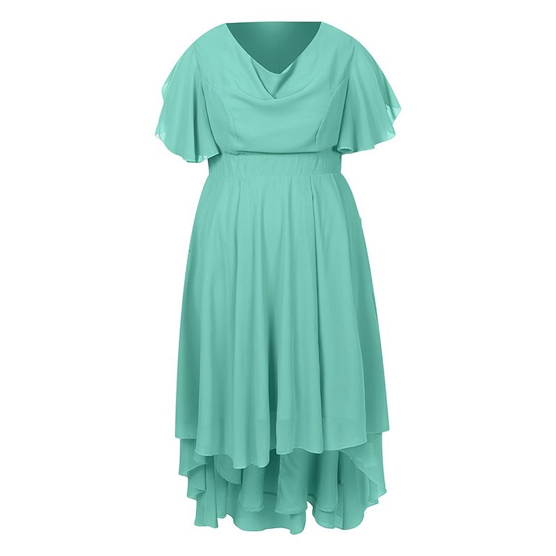 2025 Iwwerlappend Lotusblatärmelen, Récksaum, Olivfërmeg Virderkant, Kuerz Réck, Laang Chiffon Plus Size Damenkleeder,_voghion.com