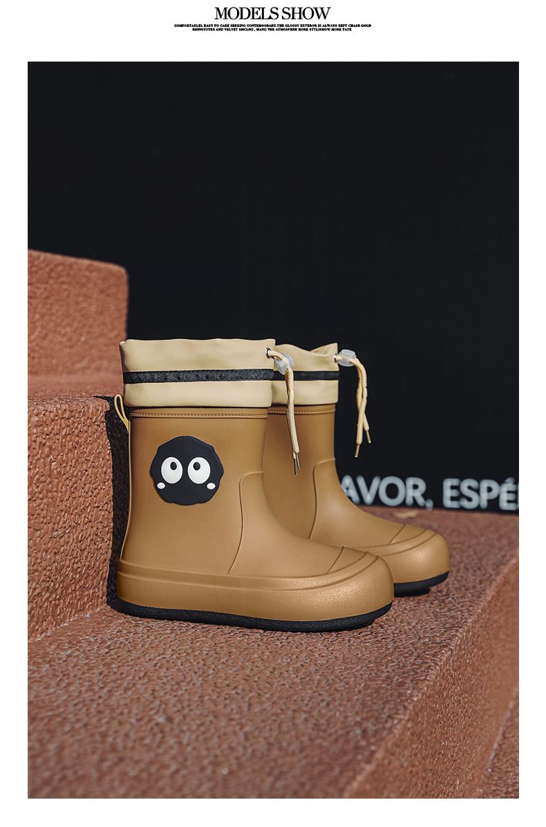 Kinder-Cartoon-Gummistiefel – Rutschfeste, wasserdichte Schuhe bis zur Wadenmitte für Jungen und Mädchen (Schwarz/Weiß/Khaki, EU 28-35 und S-L)_voghion.com