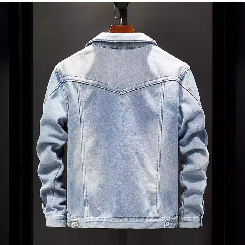 Herbst und Winter Übergroße Herren-Jeansjacke mit lockerer Passform und gewaschenem Revers für Jugendliche, Oberteil für Männer_voghion.com