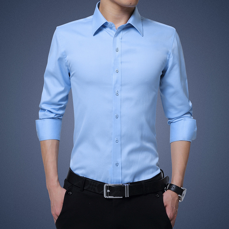 Camicia da uomo elasticizzata CT Dichuangzhe 6615 a maniche lunghe, vestibilità slim, stile coreano, antipiega, non stirabile, modello 2025_voghion.com