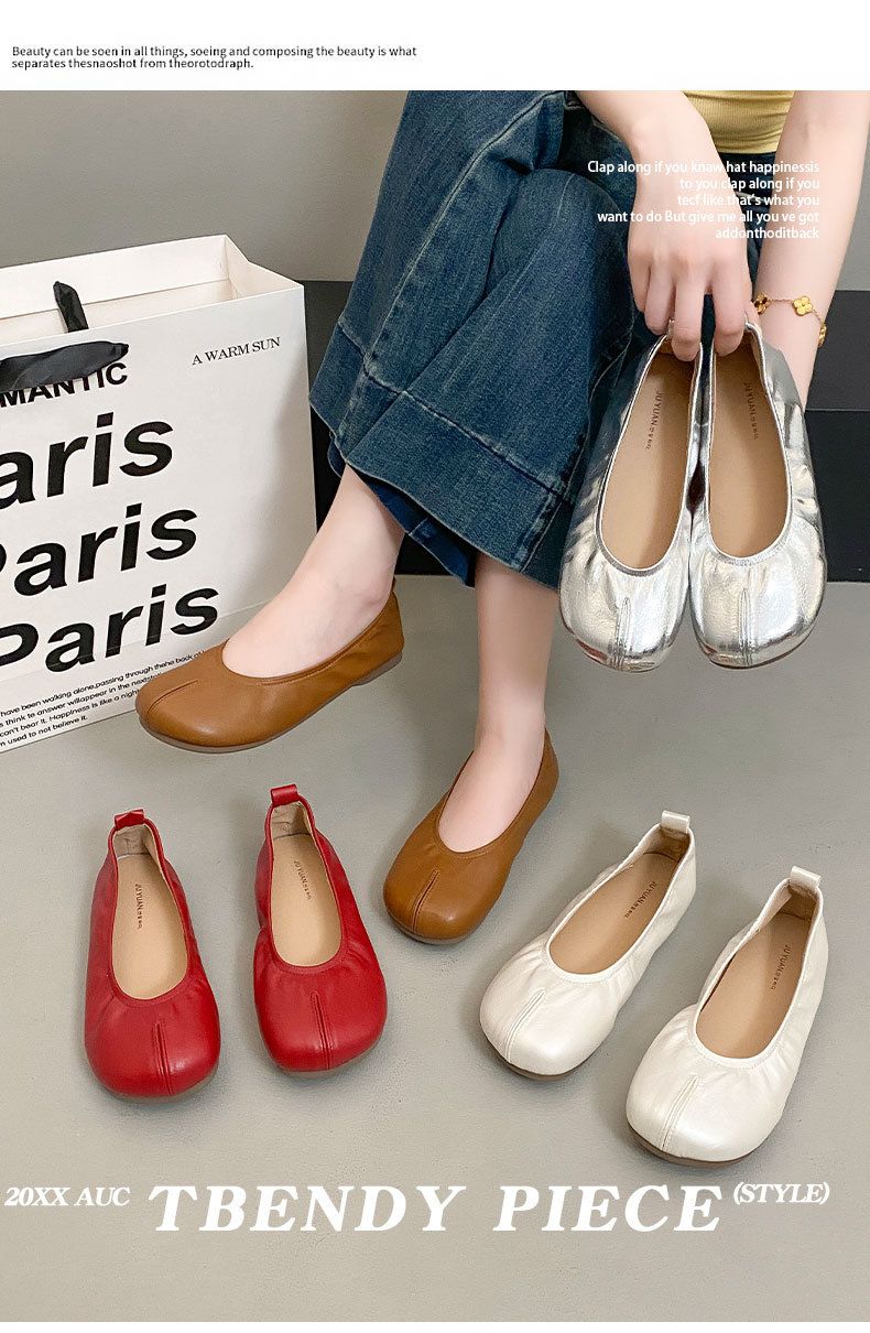 Scarpe singole da donna French Evening Breeze, primavera ed estate, suola morbida, superficie morbida, testa rotonda, bocca bassa, un pedale, doudou da donna_voghion.com