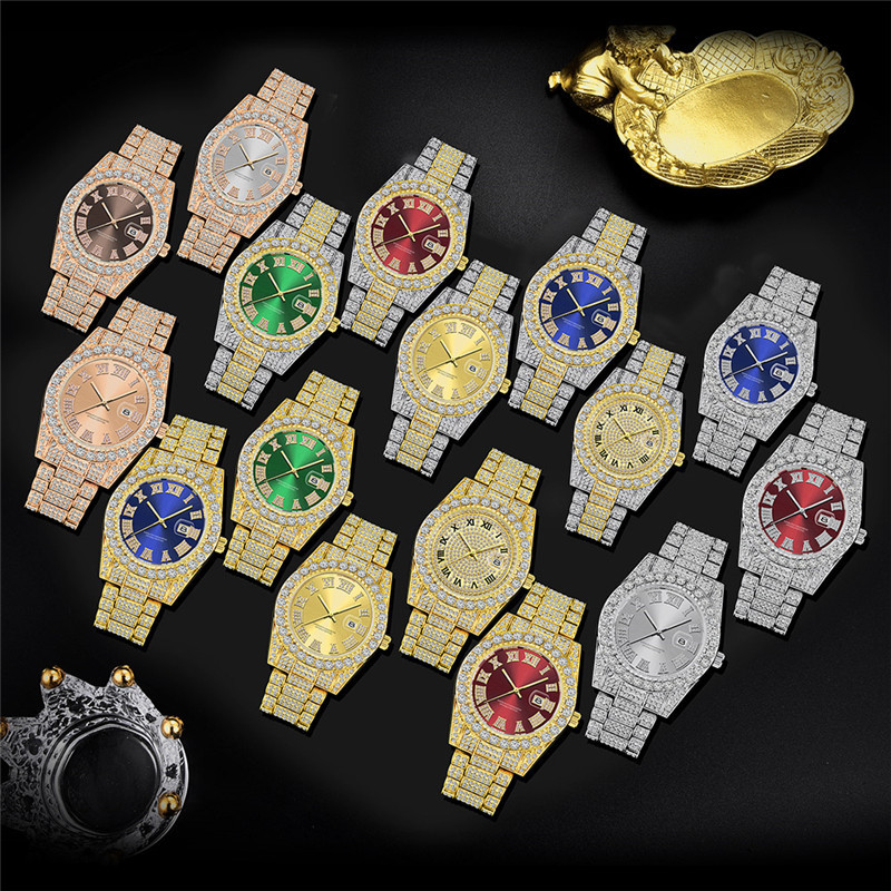 Marke Männer Gold Voller Diamant Hip Hop Datum Quarz Uhren 3582_voghion.com