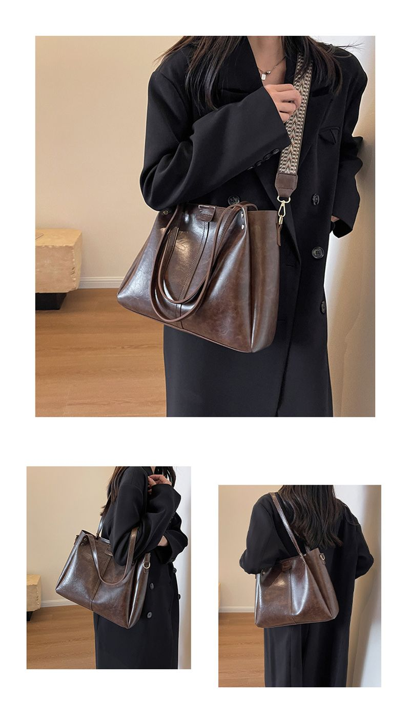 Tote per pendolari retrò di grande capacità in Europa e negli Stati Uniti 2023 nuova tracolla a tracolla con tracolla larga con texture a mano_voghion.com