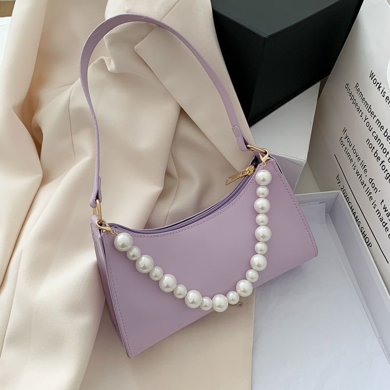 Borsa a tracolla piccola per donna, versione coreana, nuova e alla moda, versatile ed elegante, con perle, da portare sottobraccio, di nicchia francese, 2024_voghion.com