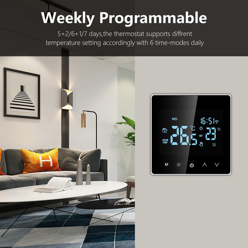 Thermostat intelligent Tuya Wifi pour chaudière à eau/gaz électrique ou de chauffage, écran LCD tactile, contrôle de la température, Google Home, Alexa_voghion.com