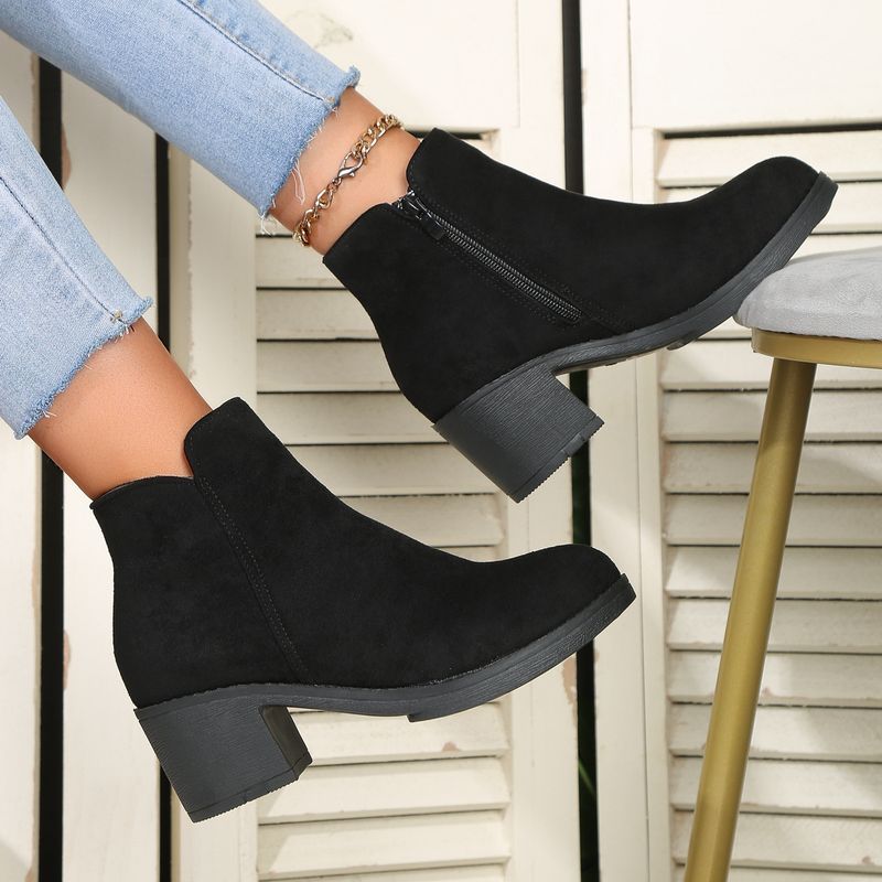 New Large Martin Comfortable Round Head Thick Heel Side Zipper Short Boots_voghion.com
