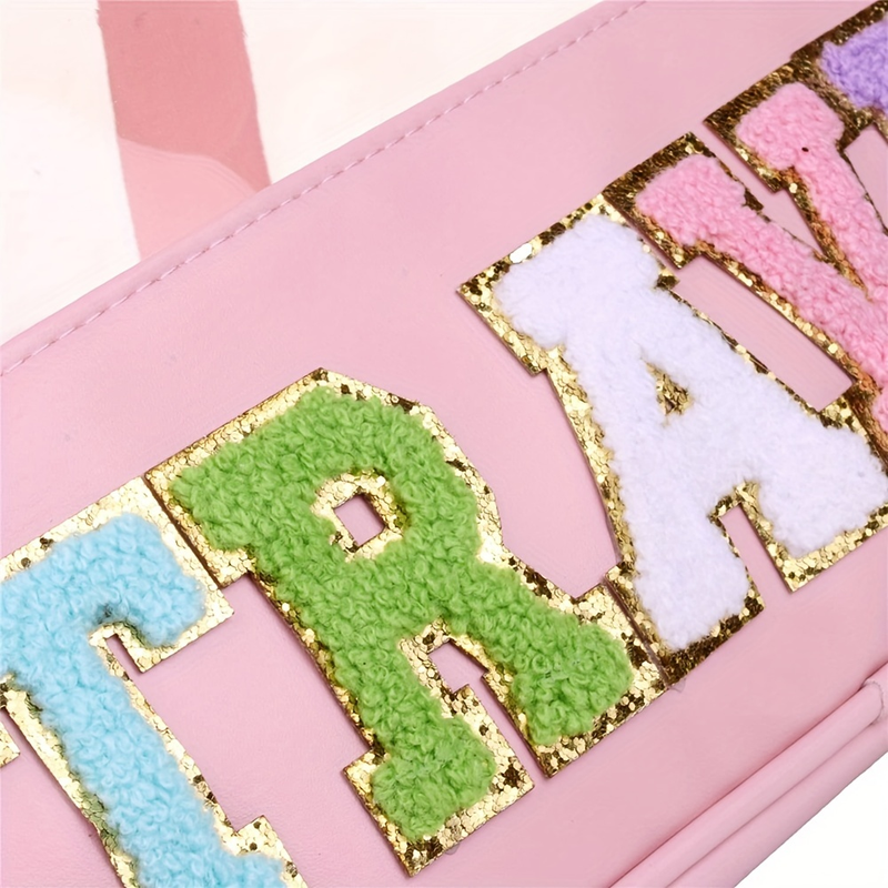 Transparent Letter Pattern Makeup Bag With Handle, Lightweight Portable Waterproof Travel Essentials Large Capacity Cosmetic Bag Zipper Pouch_voghion.com