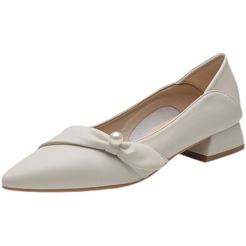 Genuine Leather Pointed Toe Flat For Women 2025 New Versatile Elegant Chunky Low Heel French Design Niche Women's Shoes_voghion.com