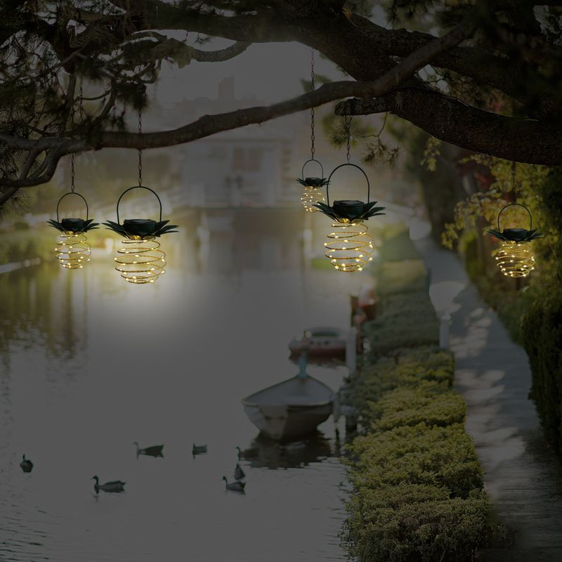Solar Eisen Kunst Ananas Outdoor Hof Dekoration Landschaft Lampe LED Kupfer Draht String Licht_voghion.com