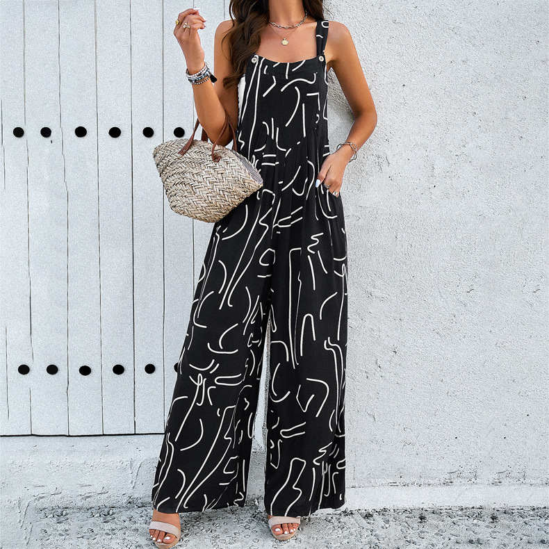 Diyun Damenmode 2024 Frühling Sommer Eleganter lockerer ärmelloser bedruckter Overall_voghion.com