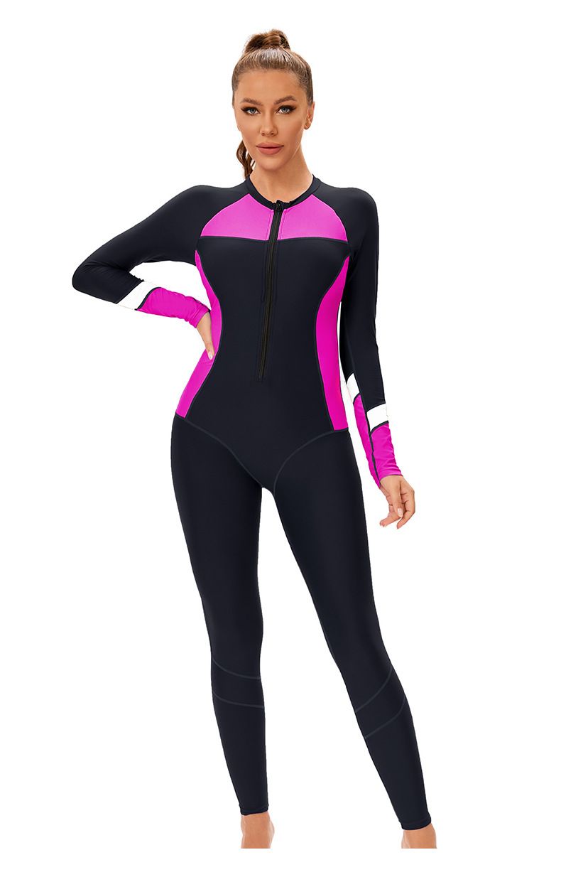 Women's Clothing Muslim New Color Matching Conservative Women's One Piece Swimsuit Long Sleeved Full Surround Sun Proof Tight Swimsuit_voghion.com