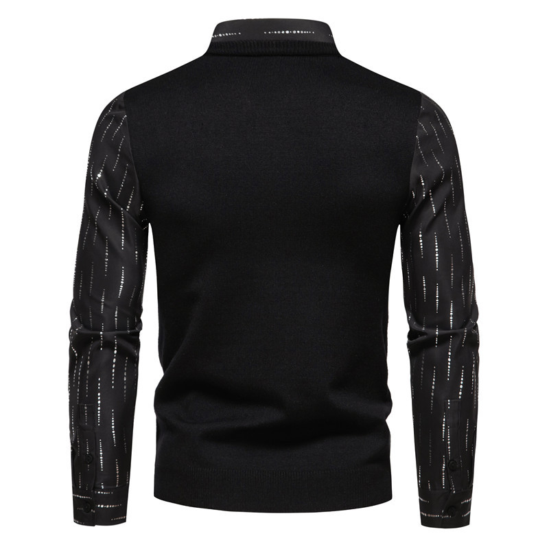 Maglieria da uomo in finta due maglieria da uomo primaverile e invernale, moda da uomo, camicia in oro caldo, maglione, base a maniche lunghe_voghion.com