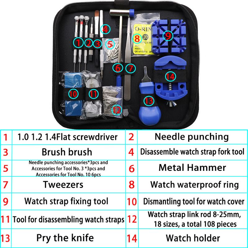 Watch Repair Tool 161 Strap Link Pin Remover Watch Spring Lever Open Back Cover Tool Set_voghion.com