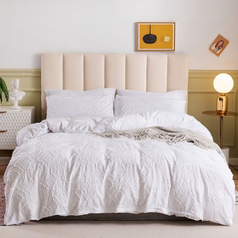 Set copripiumino di lusso in jacquard, 3 pezzi - Ricamo con motivo a onde e cubi. Biancheria da letto di alta qualità per case moderne._voghion.com