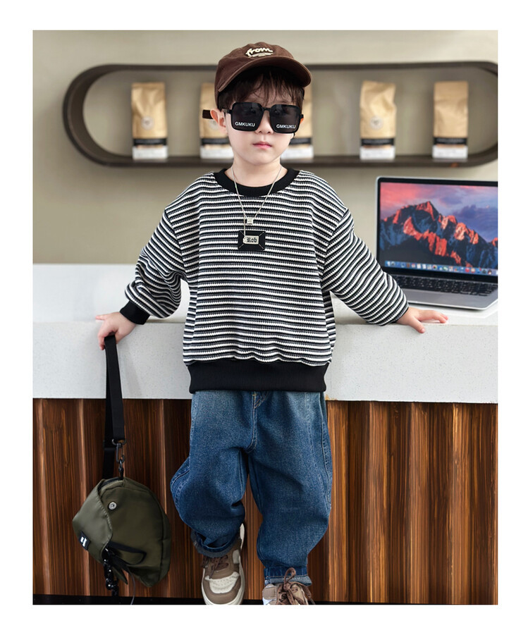 Streifen 2023 Frühling und Herbst Neue Kinder Hübsche Casual Zwei Stück Set für Jungen mit Western Stil Lange_voghion.com