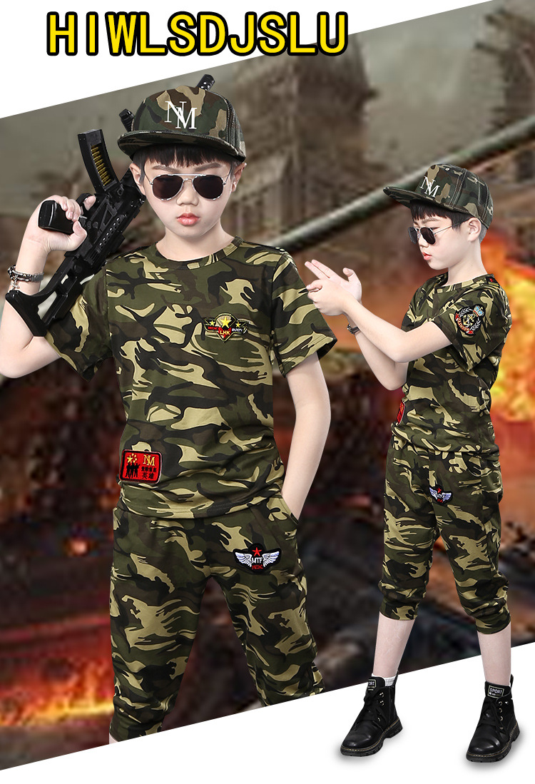 Suit 2023 New Midsize Big Kids Camo Children's Summer Boys Short sleeved T-shirt Set of Two_voghion.com