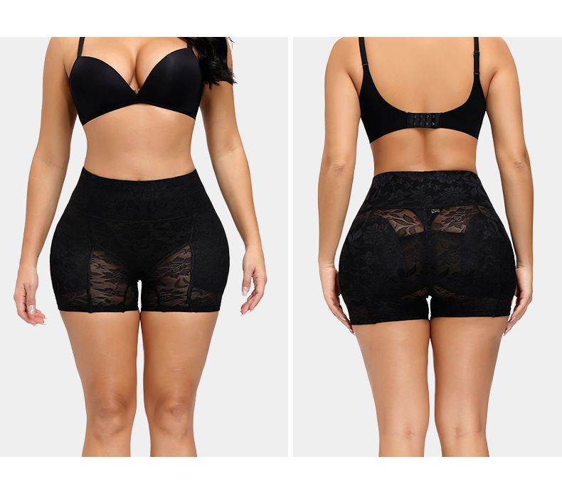 Kanten boxershort met hoge taille, bilborst, heupen, vulling, Booty Booster, Boob Booster, geïntegreerd sponskussen, nepbillen, heupverhogende broek_voghion.com