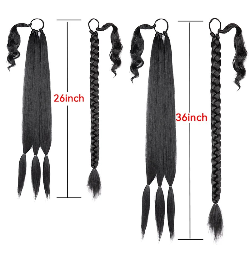 Estensione intrecciata lunga con cravatta crespa avvolgente attorno a un pezzo di capelli sintetici a coda di cavallo per donne 26 36 pollici_voghion.com