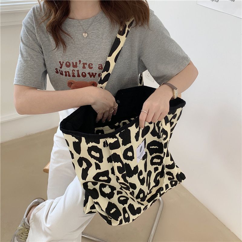 Borsa shopping coreana chic grande casual con tracolla leopardata da donna in tela nuova Bolsa Mujer_voghion.com