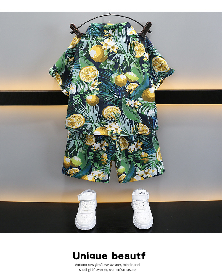 Costume d'été à manches courtes pour mères et enfants, chemise d'été pour enfants, ensemble deux pièces, style hongkongais, vêtements de plage, nouveau style, 2024_voghion.com