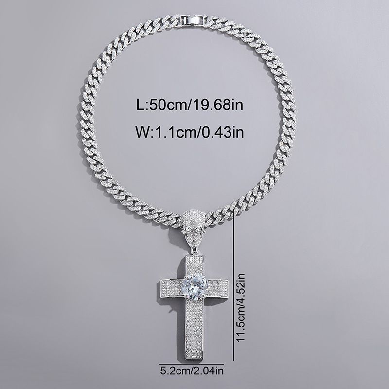 Collana con ciondolo a croce gotica per uomo e donna con strass, ciondolo a forma di teschio in stile hip hop vintage, pezzo audace da indossare tutti i giorni._voghion.com