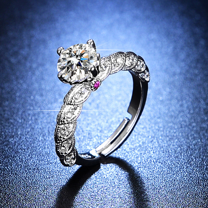 Proposta femminile in pietra Mosang simulata Anello con diamante a sei griffe da un carato, flussi live multipli_voghion.com