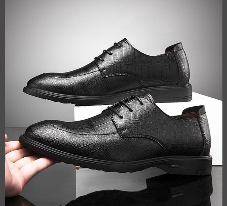 Voyage Sommer Business Formal Casual Leder Neue Atmungsaktive Weiche Sohle Britischer Stil Herren Trendige Derby Schuhe mit Höhenvergrößerung_voghion.com
