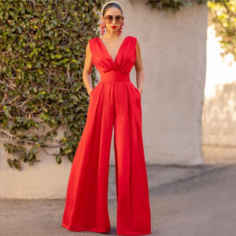 Pantaloni da donna aderenti, a vita alta, a gamba larga, in tessuto di poliestere, con scollo a V, taglio dritto_voghion.com