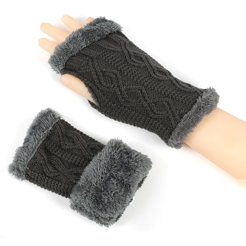 Warm Plush With Fleece Anti Cold Knitted Gloves, Wrist Protection For Autumn And Winter, Exposed Fingers, Yarn_voghion.com