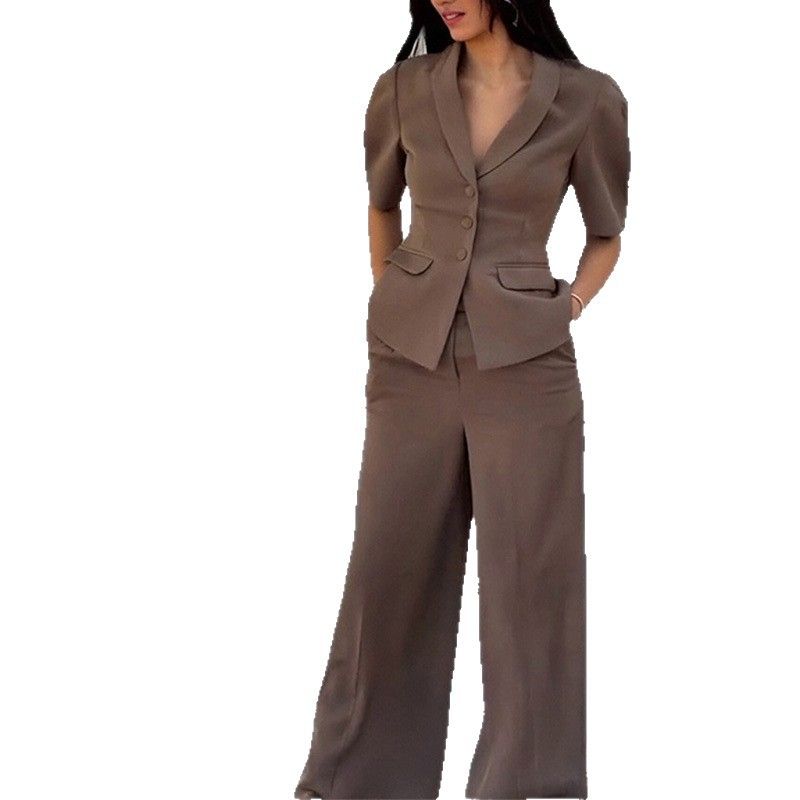 2025 Summer New Cross-Border European American Fashion Eleant Stylish Commuter Top And Pants Set Slim Fit_voghion.com