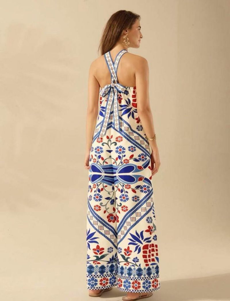 Damenbekleidung Bedruckte Mode Sexy Temperament Neckholder Ärmellose Hose mit weitem Bein_voghion.com