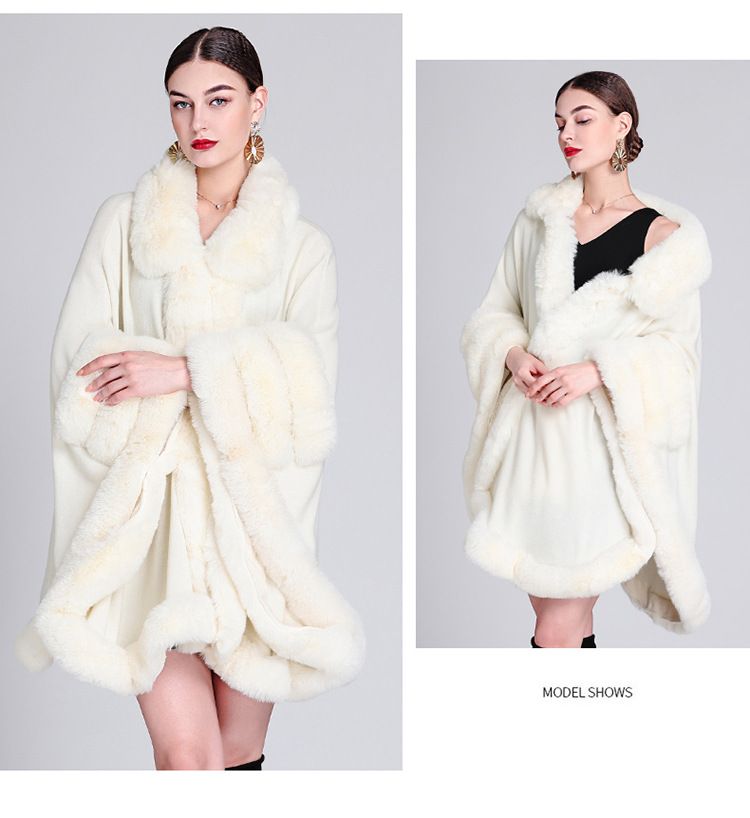 Pelerină cu guler de blană, cardigan tricotat lejer, mărime plus, pelerină pentru femei_voghion.com